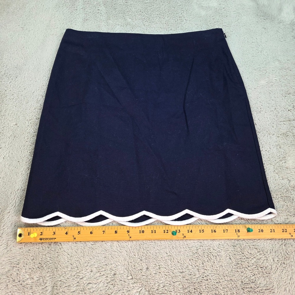 Talbots A-Line Skirt Womens 10P Scalloped Hem Cotton Canvas Side Zip Navy Blue